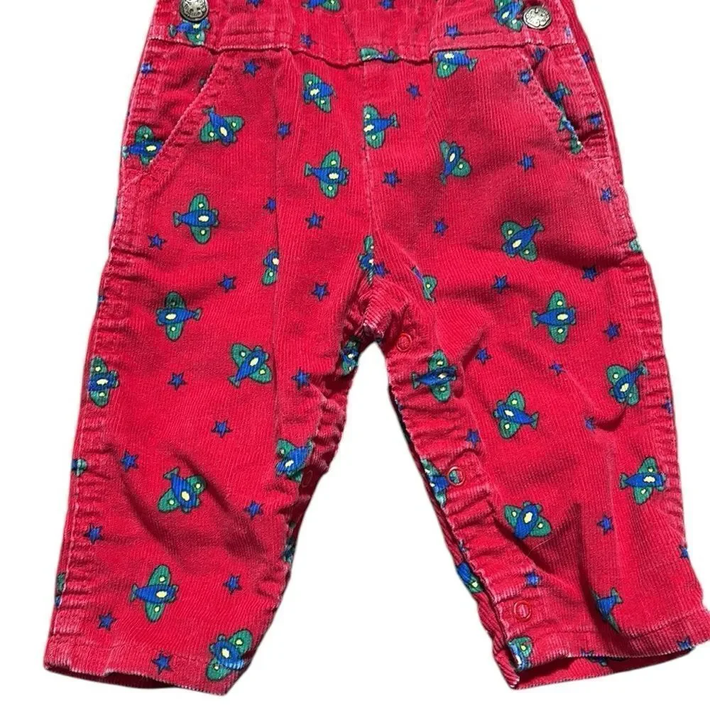 Osh kosh b’gosh‎ vintage corduroy made in USA airplane printed 12mos overalls